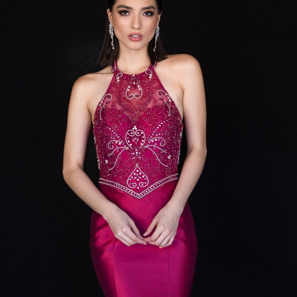Vienna Prom Crimson Red Halter Short Dress